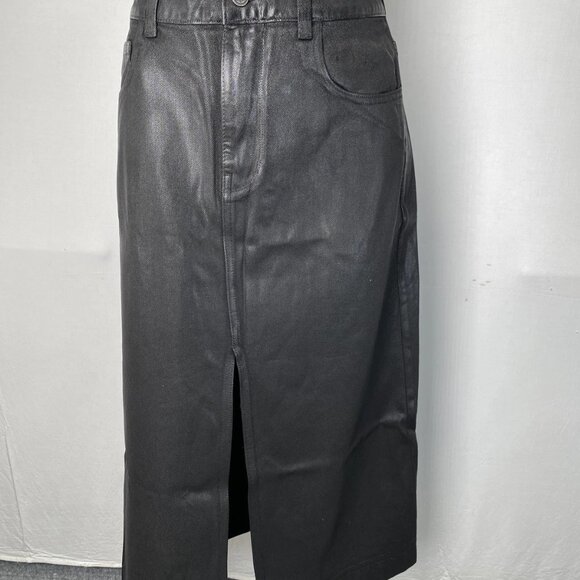Sundance Women’s Stetten Coated Denim Midi Skirt Size 30 Black - Picture 1 of 8
